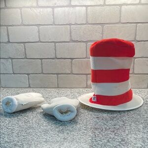 Red and White Striped Hat with Gloves